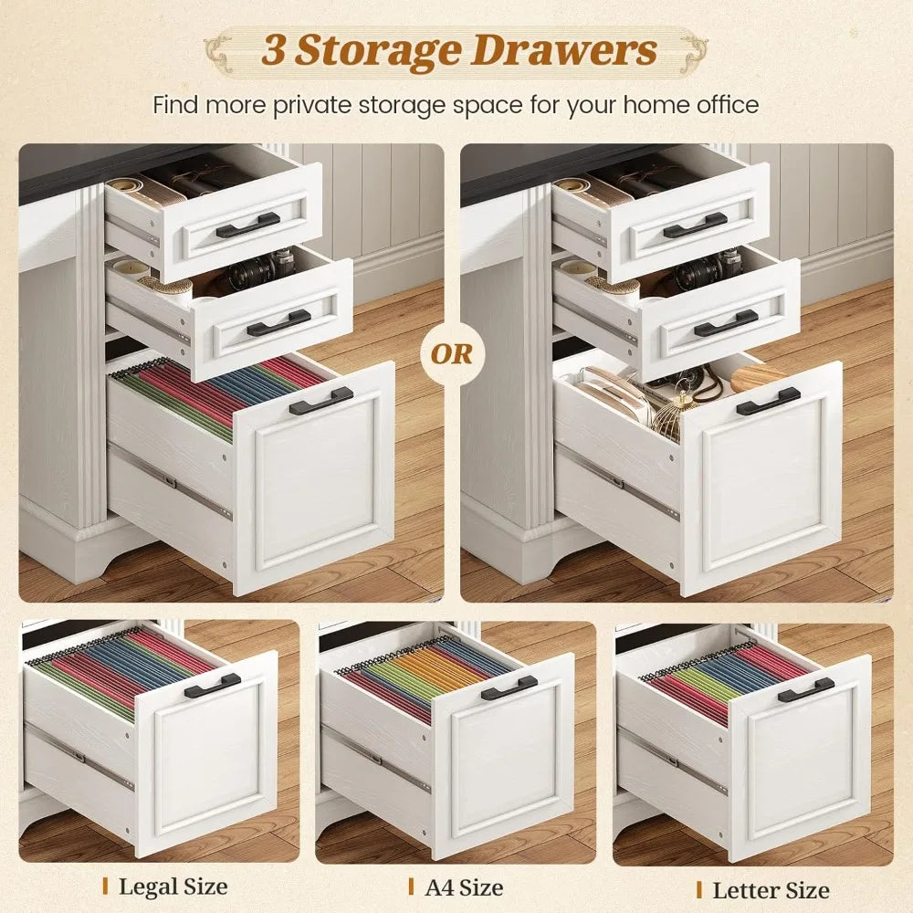 Farmhouse Computer Desk with Hutch and 3 drawers, with Power Outlet