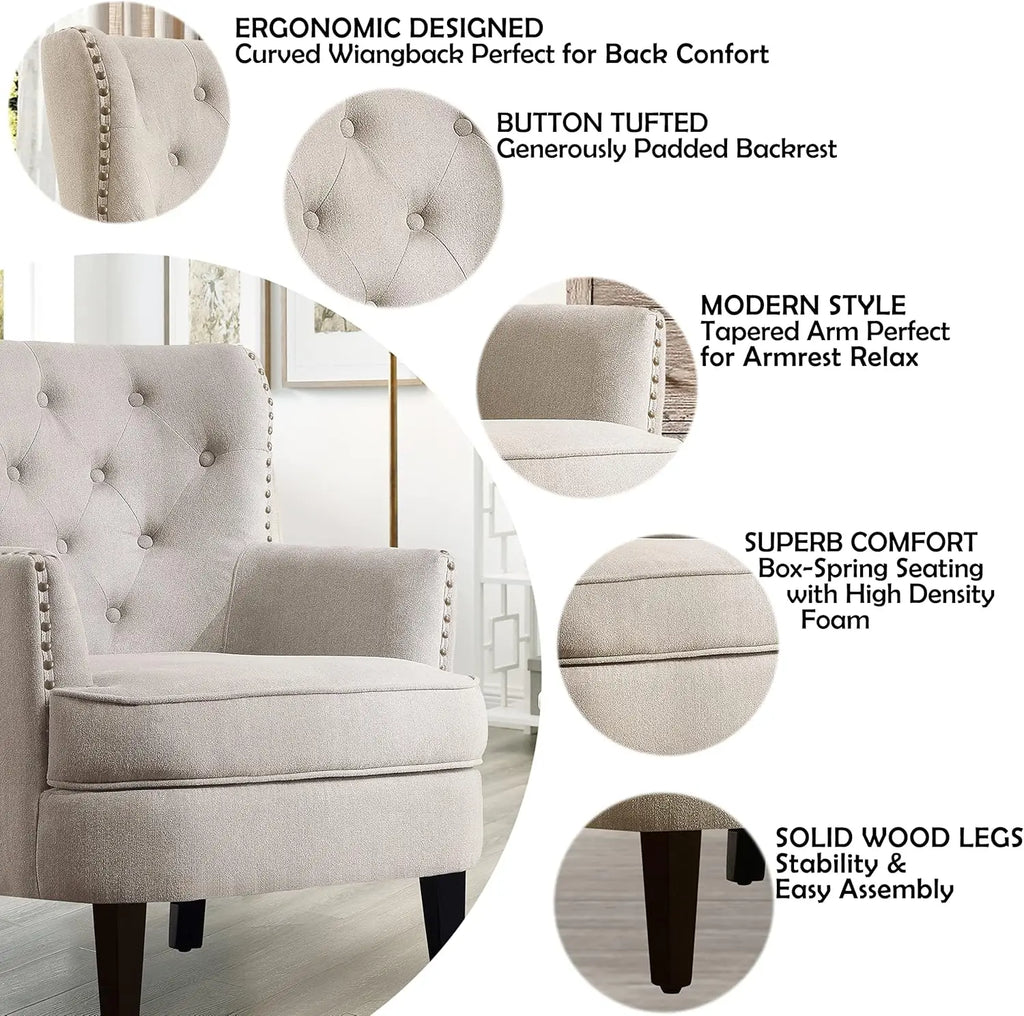 Mid-Century Modern Upholstered Accent Chair and Ottoman Set