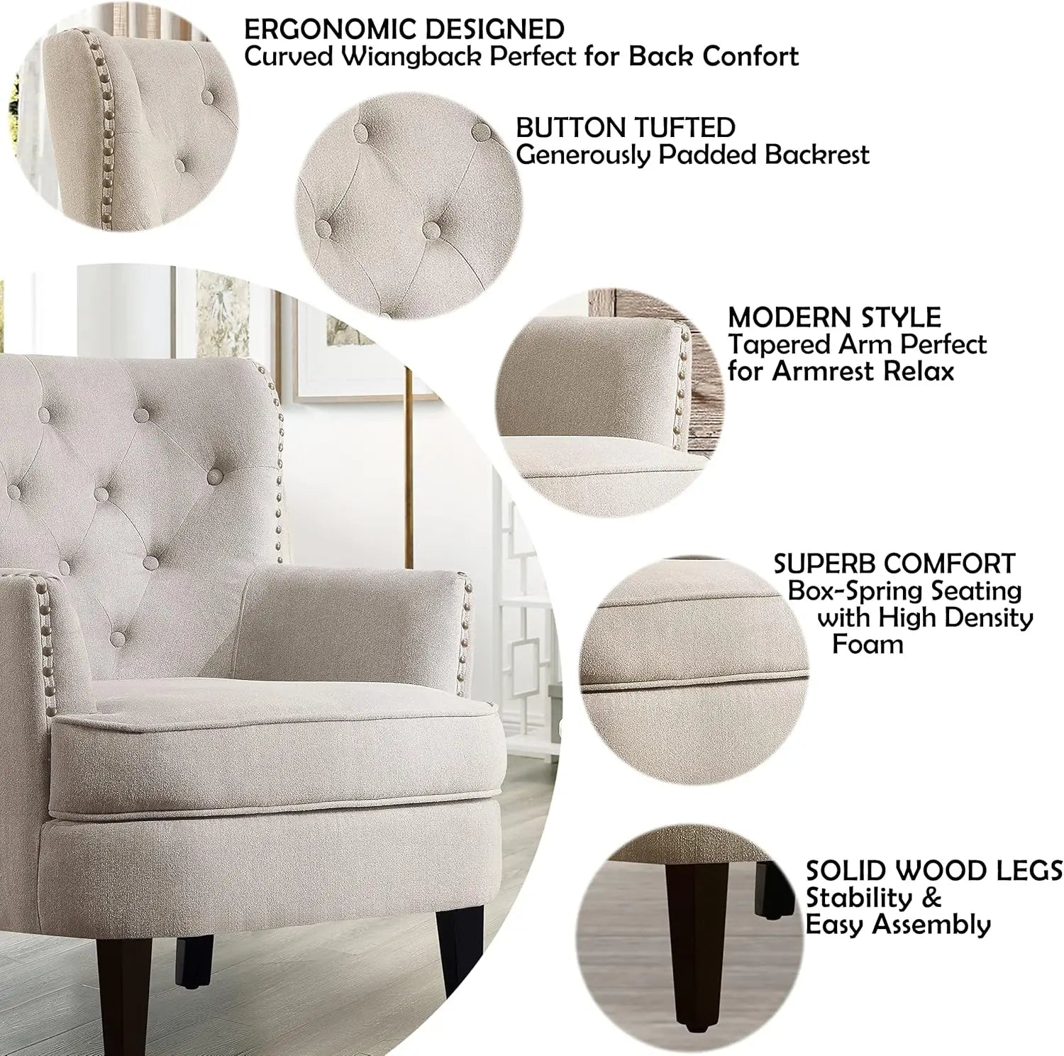 Mid-Century Modern Upholstered Accent Chair and Ottoman Set