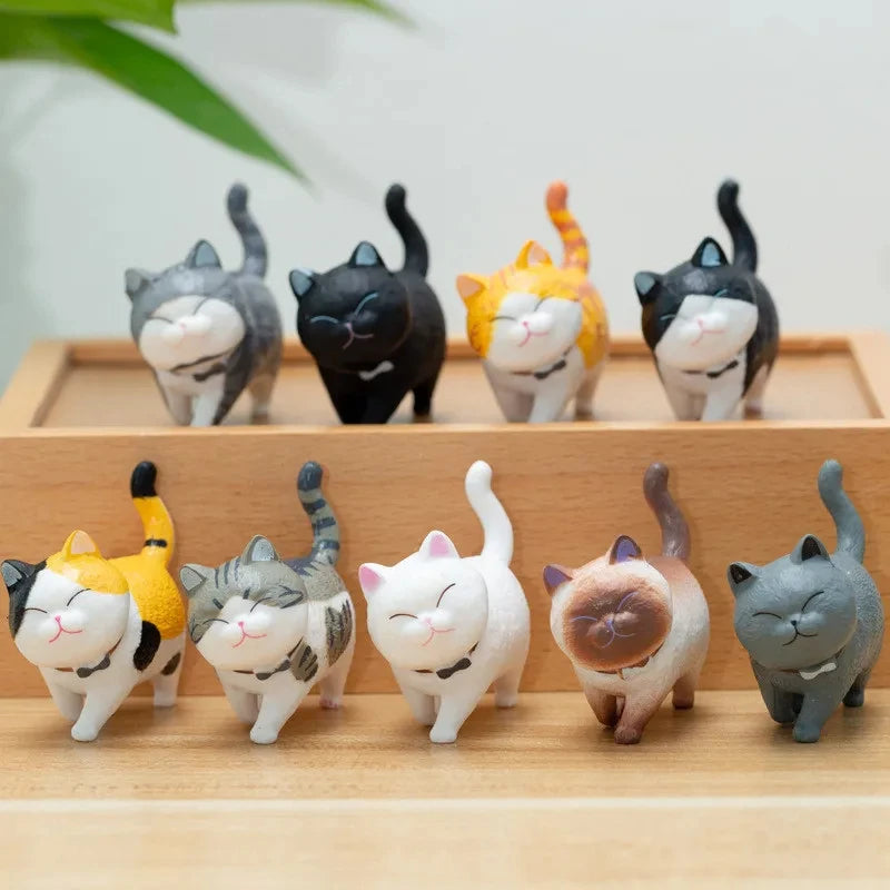 9pcs Cute Cat Ornaments Set, Kawaii Desktop Decor for Home Office, Mini Cat Figurines with Bell, Perfect Birthday Gift