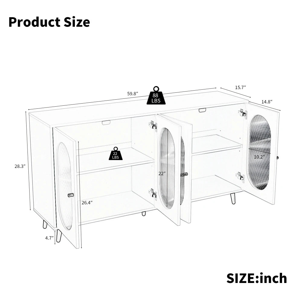Buffet Cabinet 60'' Storage Cabinet/ 4 Acrylic Doors/ Accent Cabinet/ Sideboard Cabinet for Hallway /Entry /Living Room/ White