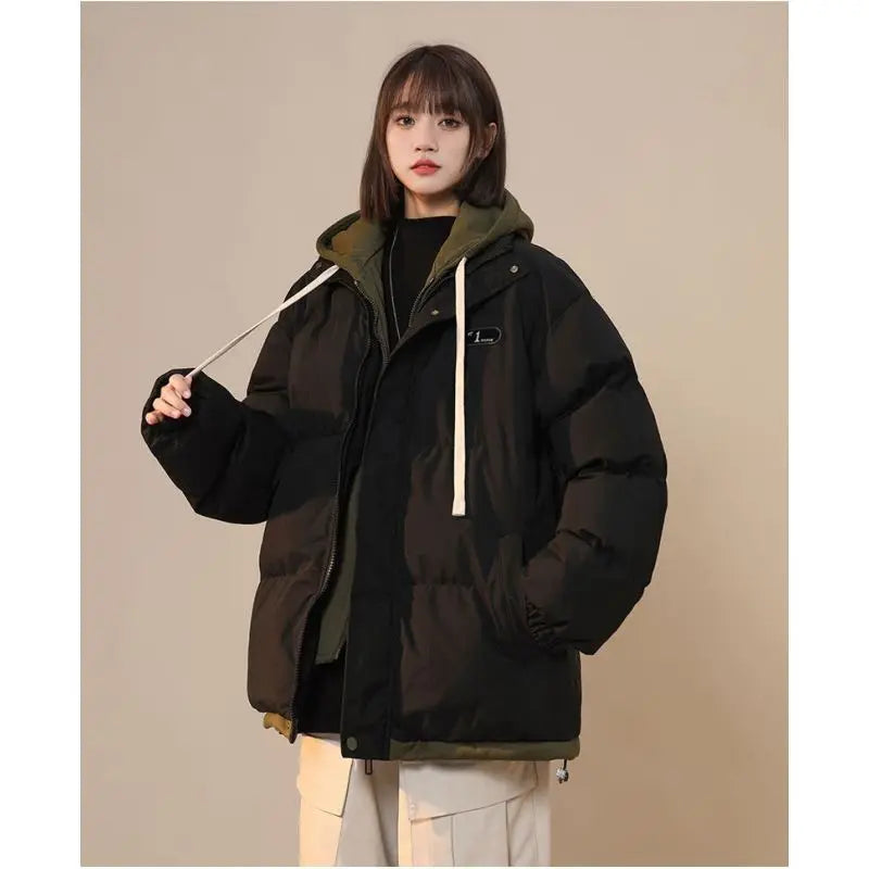 Korean Version Fashion Letter Patch Two Piece Cotton-Padded Jacket , Vintage, Thick Loose Student Coats