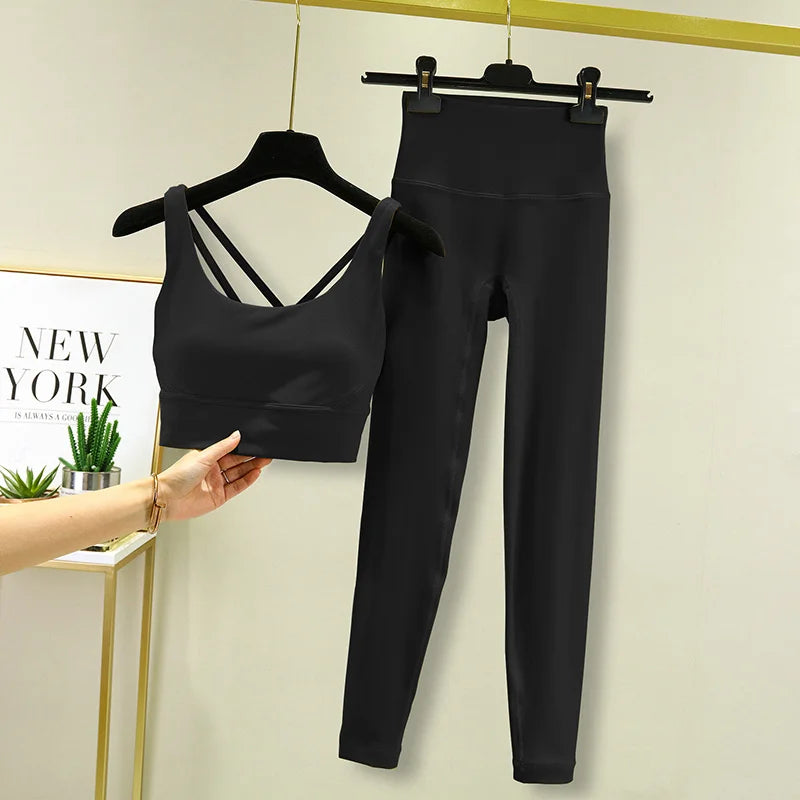 TRY TO BN Women's Tracksuit Yoga Set Fitness Leggings/ Sports Bra/ Naked Sportwear Breathable Workout Two Pieces Suit Gym Clothes
