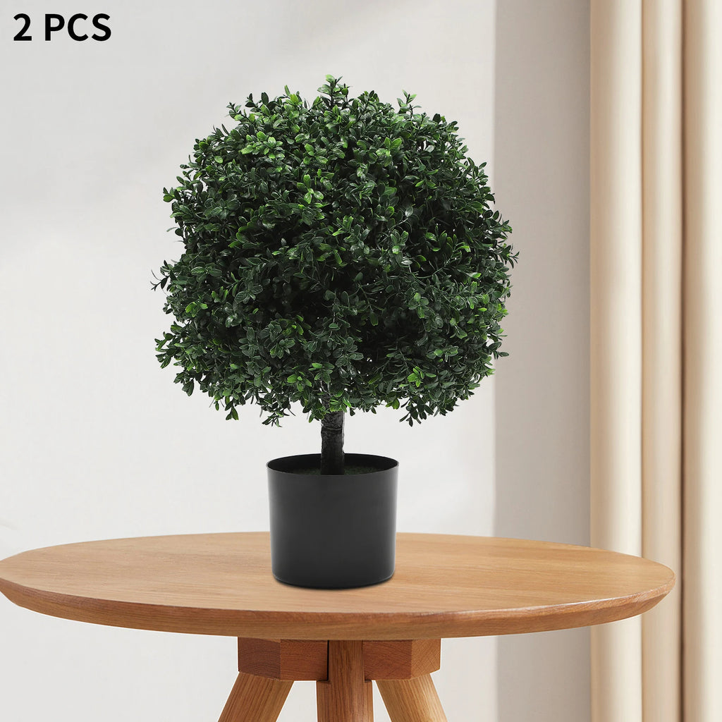 Two Outdoor Artificial Ball Bushes Potted Plants 16 Inches Wide/ Artificial Potted Shrubs 40*55cm for Indoor/Outdoor/Home Garden