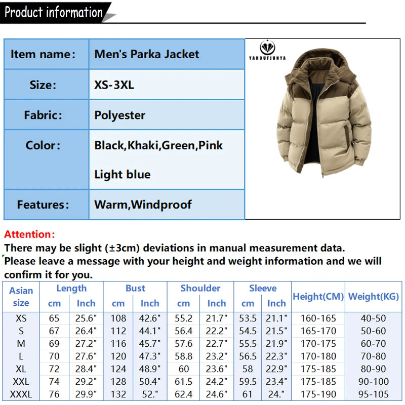 Autumn/ Winter Men Outdoor Removable Hooded Windbreak Jacket /Coats Men Warm Outwear Casual Fashion Solid Parkas/ Jacket Male Tops