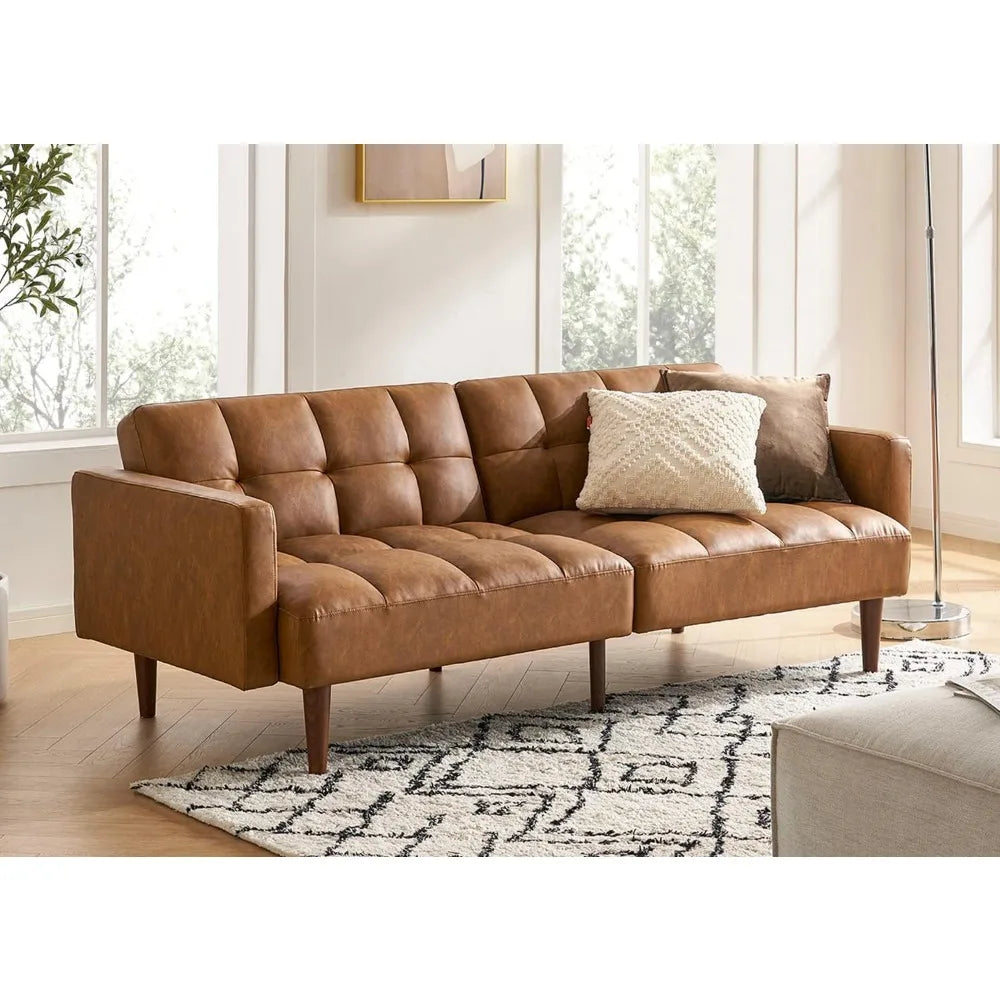 Aaron 76.8" Couch, Small Futon Sofa Bed, Sleeper, Loveseat, Mid Century Modern Futon Couch, Couches for Living Room