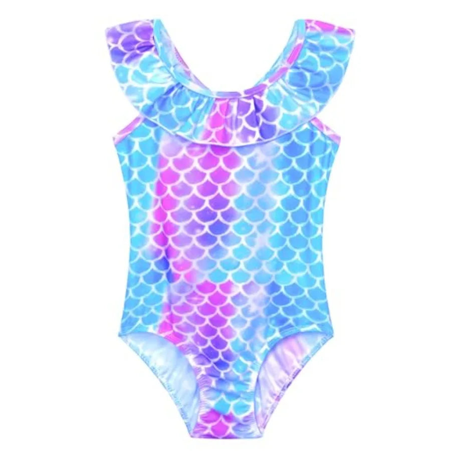 Snowheart Girls Swimsuit One Pcs Bathing Suit Quick Dry Shoudler Ruffle Floral Swimwear for 3-12 Years Old
