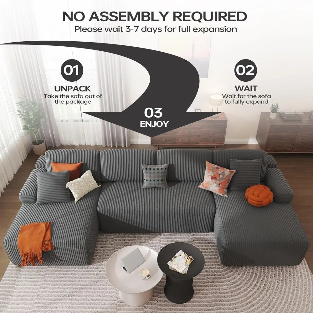 126.2'' Modular Sectional Sofa, Convertible U- Shaped Cloud Couch with Memory Foam, Corduroy Boneless Sectional Couches