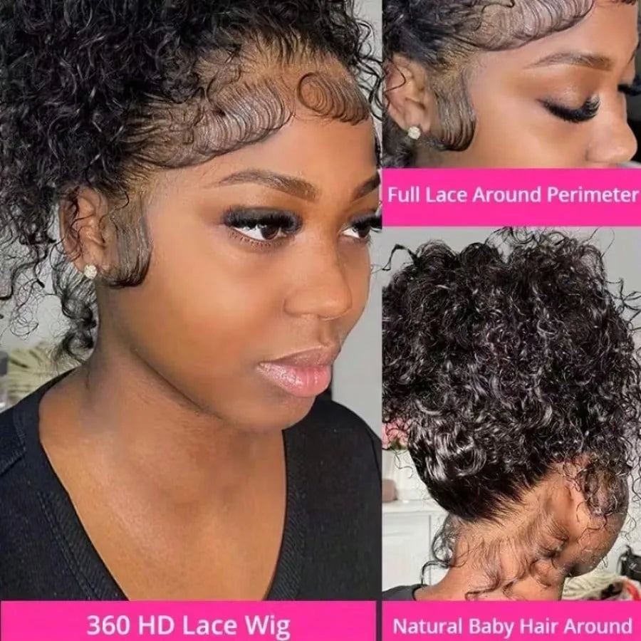 360 HD Full Lace Curly Wigs Human Hair Pre Plucked 13x6/ 13x4 Lace Frontal Wig/ Deep Wave Glue Less Human Hair Ready To Wear 30Inch