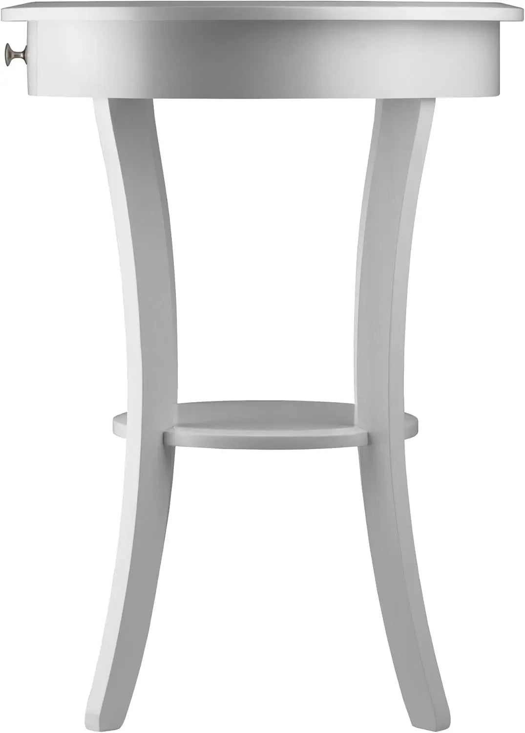 Sasha Round Accent Table with Drawer and Shelf, for Bedroom, Living Room, White