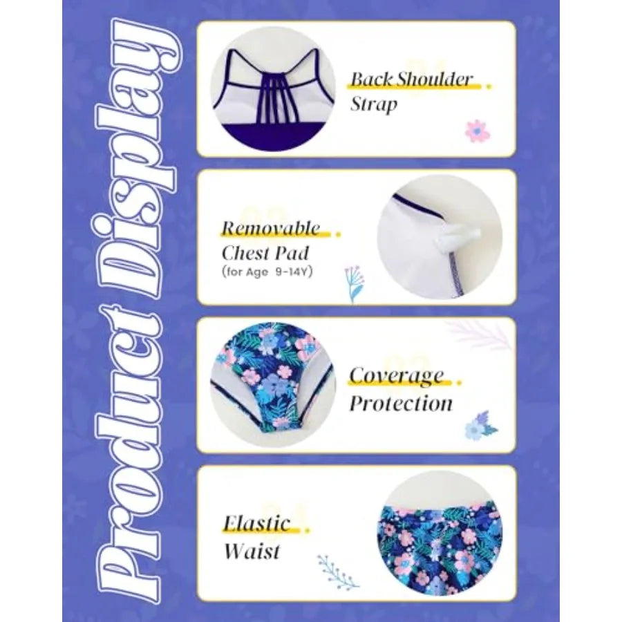 Mioglrie Girls Swimsuit 2 Pcs Bikini Set Tiered Ruffled Bathing Suit Floral Print Adjustable Straps Girls' Swimwear