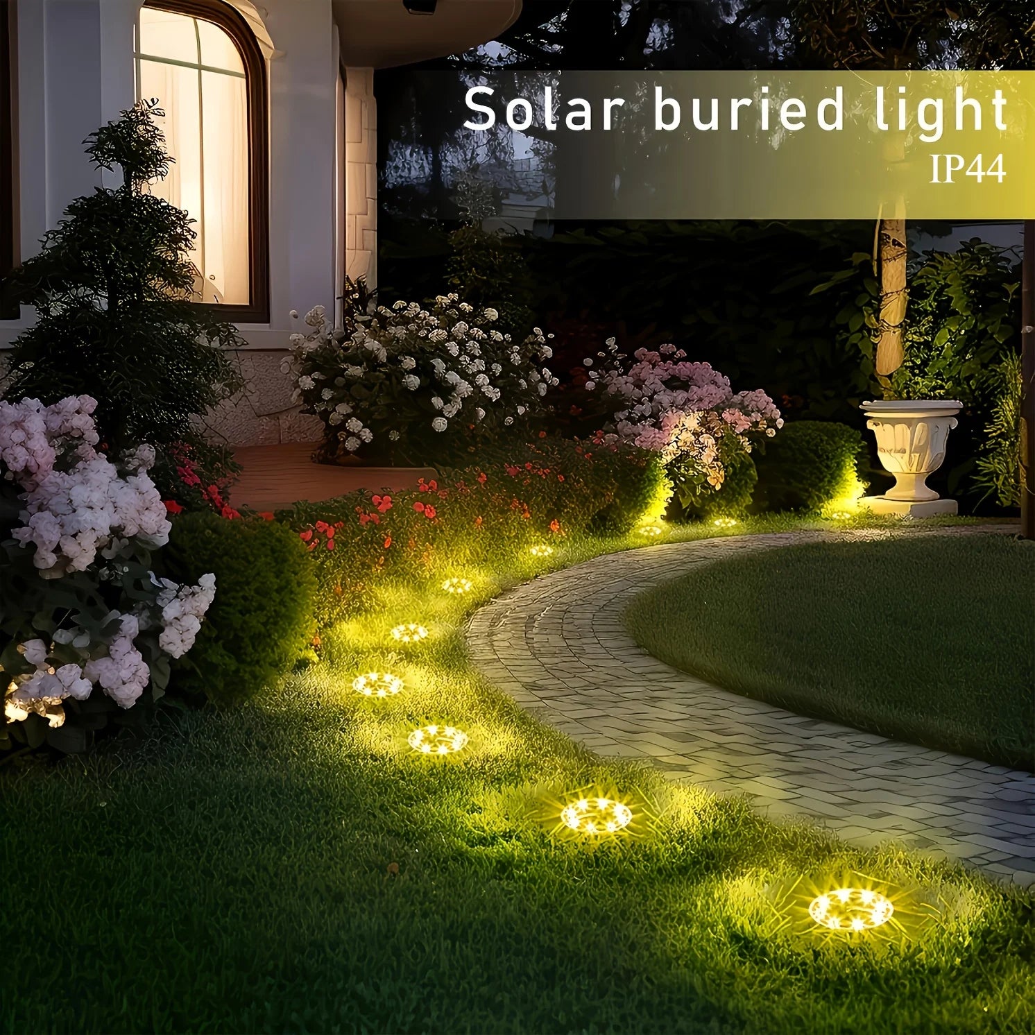 10pcs Solar Ground Light Outdoor Waterproof 8LED Disk Light for Garden Pathway, Yard, Driveway, Landscape Decorative In-ground Lamp