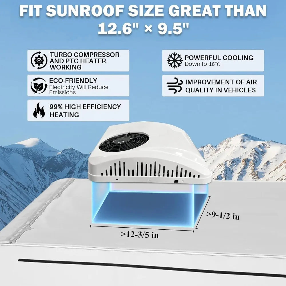 RV Air Conditioner with Heat 12V Universal Rooftop AC Unit Van Air Conditioner Heater Combo, 9000BTU Quiet 12 Volt Camper A/C