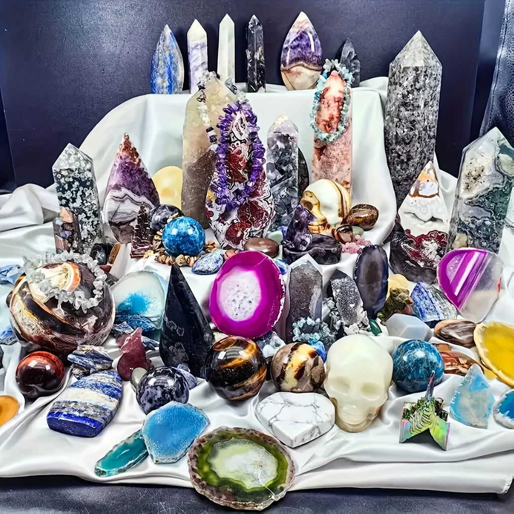 Open Your Own Unique Crystals! 4lb-6lb Crystal Gift Box-Mixed With Raw Stone, Tower, Sphere, Carving , Bracelet Ring, Home Decoration