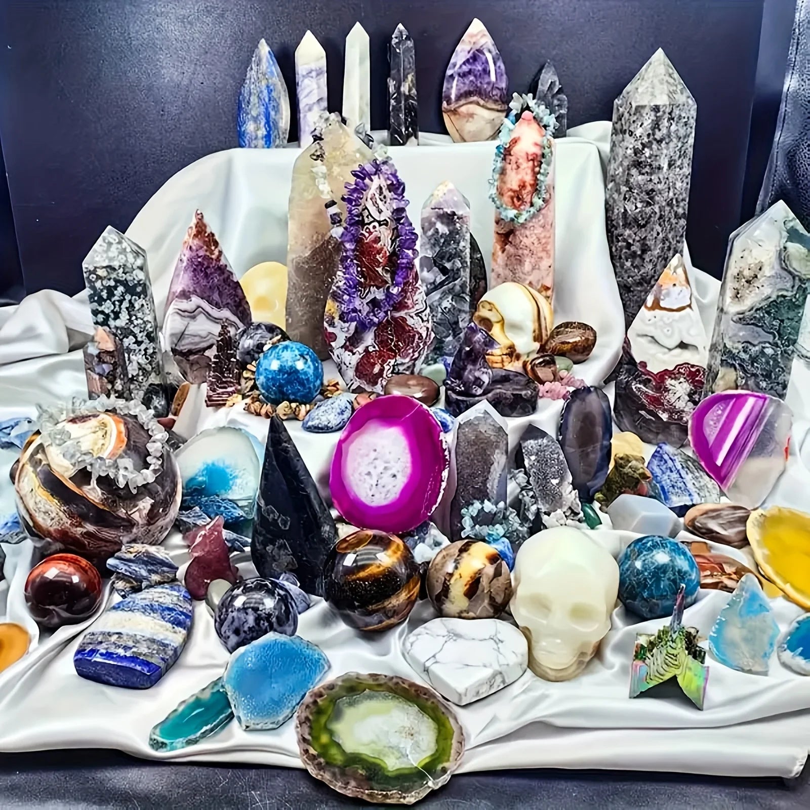 Open Your Own Unique Crystals! 4lb-6lb Crystal Gift Box-Mixed With Raw Stone, Tower, Sphere, Carving , Bracelet Ring, Home Decoration