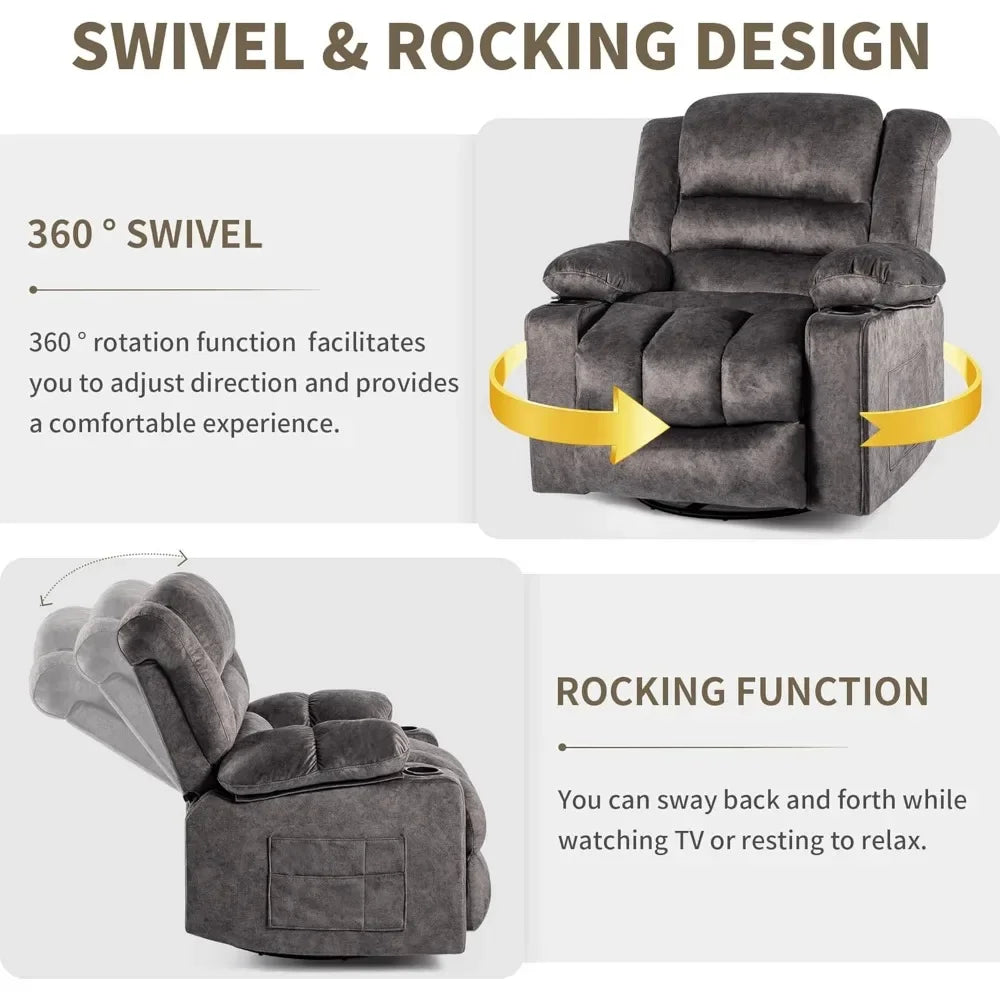 Recliner Chair/Rocker/360 Degree Swivel Single Seat