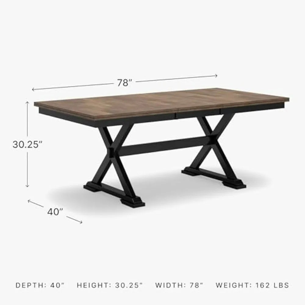 Farmhouse Dining Table with Built-in Butterfly Leaf Extension for 6-8 Seating, Black