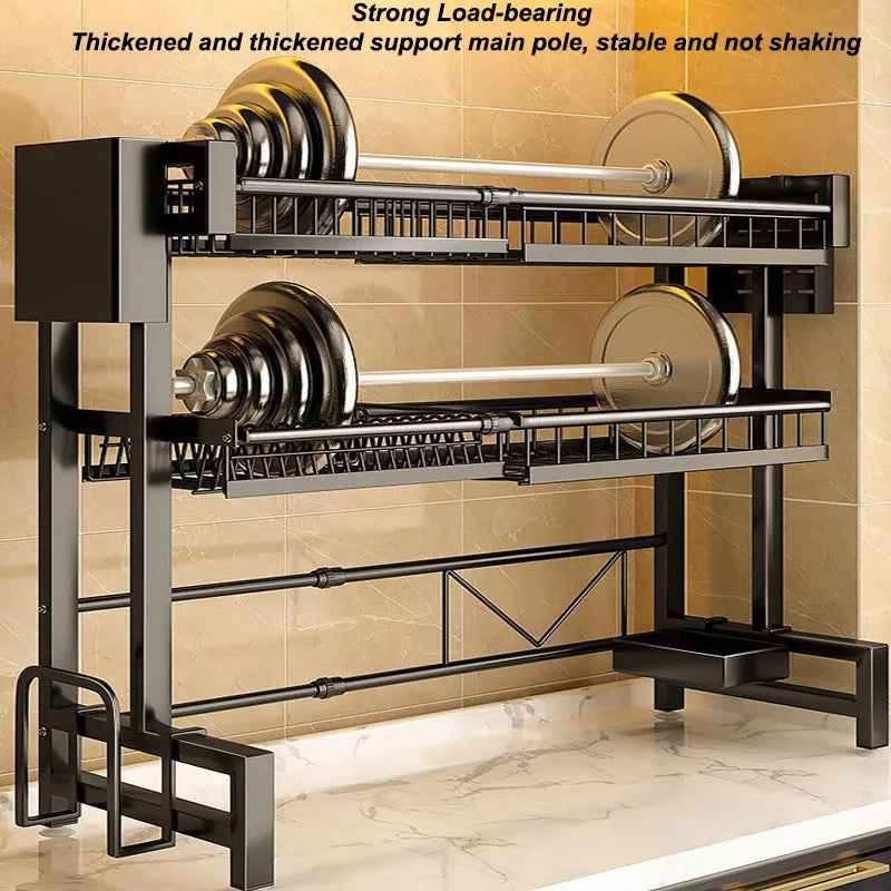 Kitchen Storage Shelf Above The Sink, Stretchable Bowl Draining Rack, Multifunctional Dish, Knife, Spoon, Sink Rack Set Organizer