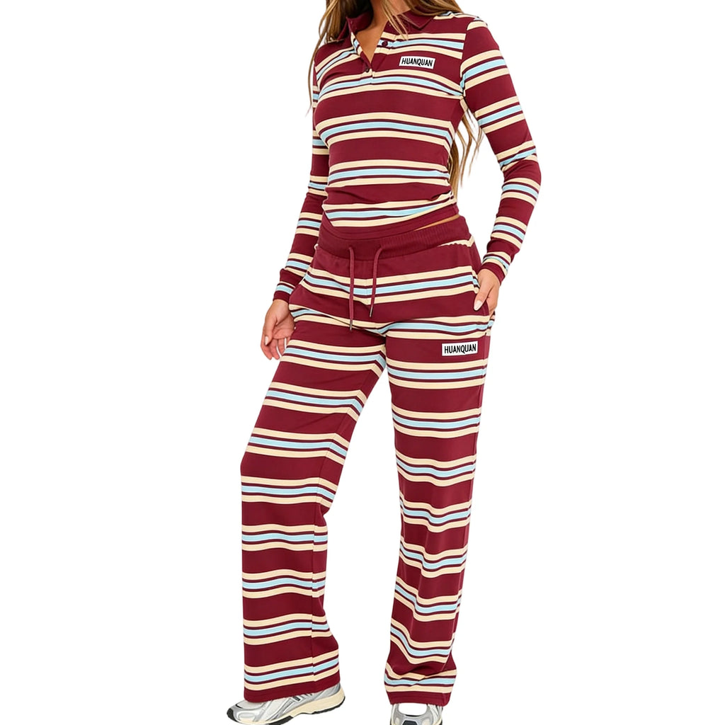 Women s 2 Piece Stylish Outfit, Long Sleeve, Elastic Waist Pants Set for Casual Wear