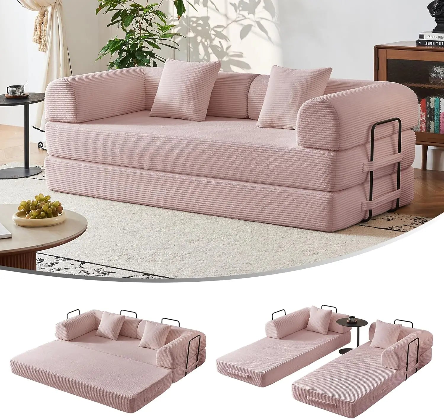 5-in-1 Convertible Sofa Bed | 79" Modular Sleeper with Fixed Frame & No Assembly | Boneless Compression & Pull Out Bed
