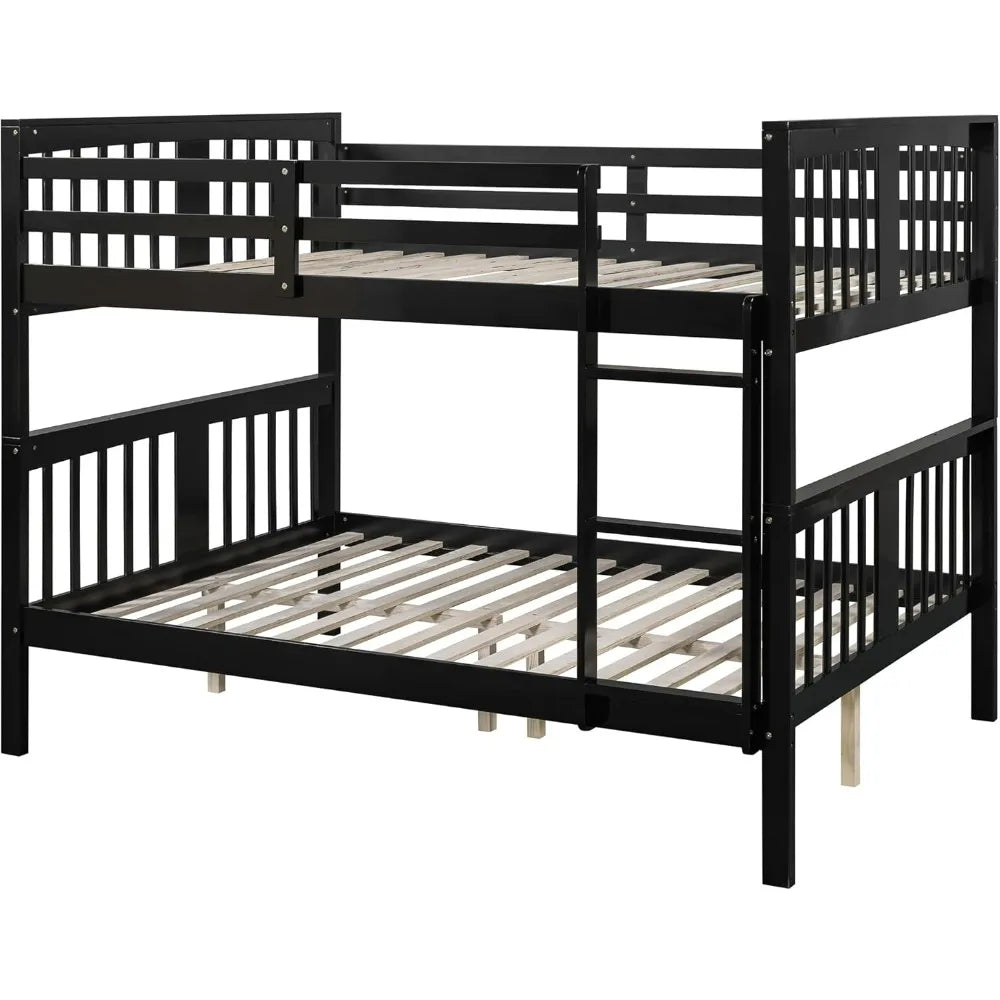 Convertible Bunk Bed, Full Size, Solid Pine Wood, Safety Rails and Headboards Included