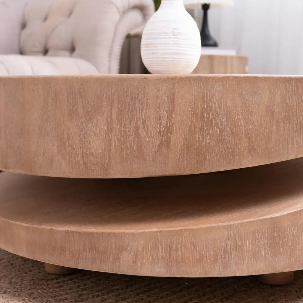 Round Coffee Table For Living Room, Accent Wood Center Table, Natural