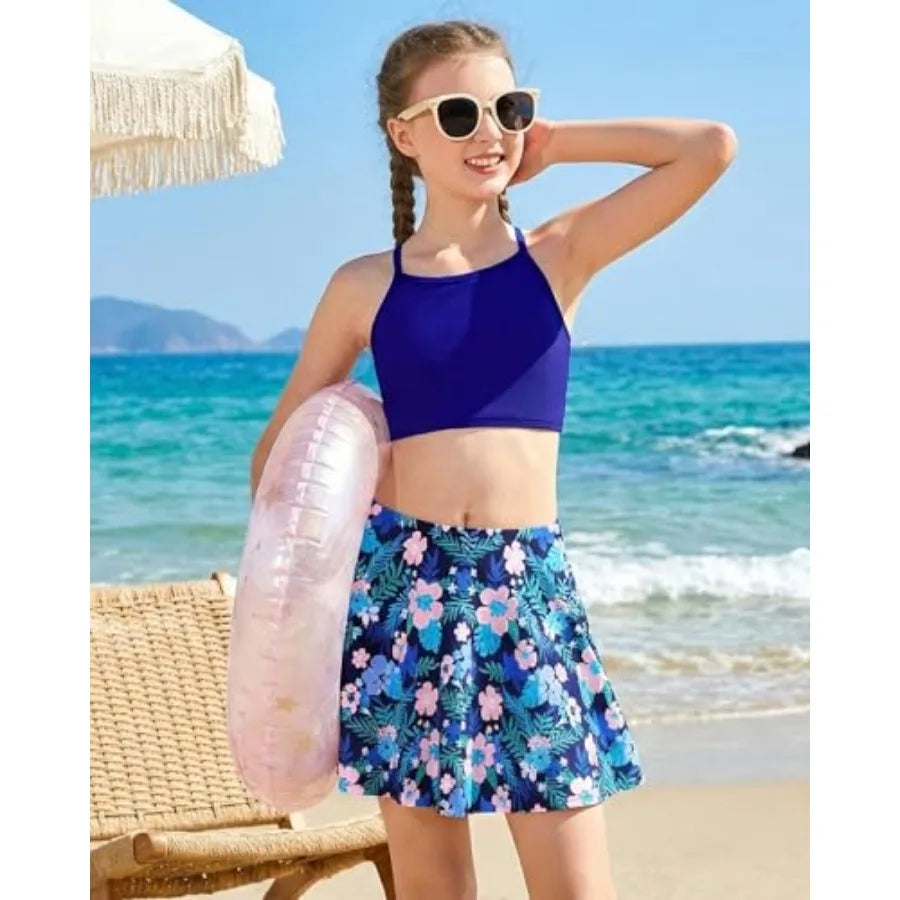 Mioglrie Girls Swimsuit 2 Pcs Bikini Set Tiered Ruffled Bathing Suit Floral Print Adjustable Straps Girls' Swimwear