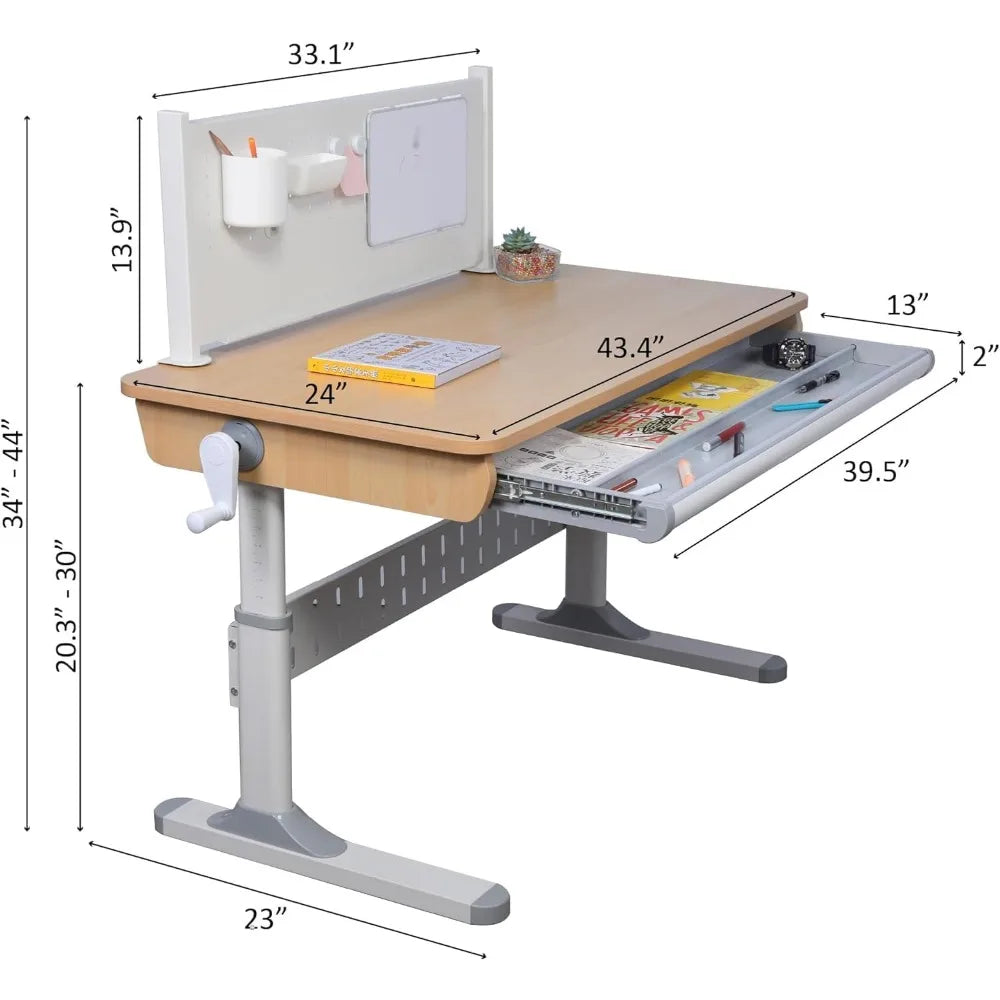 Ergonomic Adjustable 43" Desk with Storage Drawer and Matching Chair For Kids