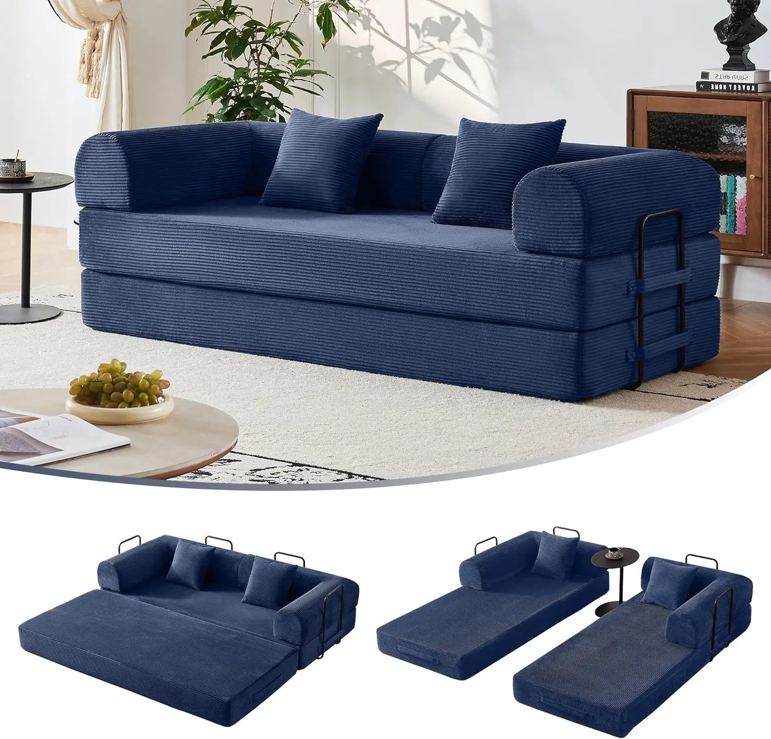 5-in-1 Convertible Sofa Bed | 79" Modular Sleeper with Fixed Frame & No Assembly | Boneless Compression & Pull Out Bed