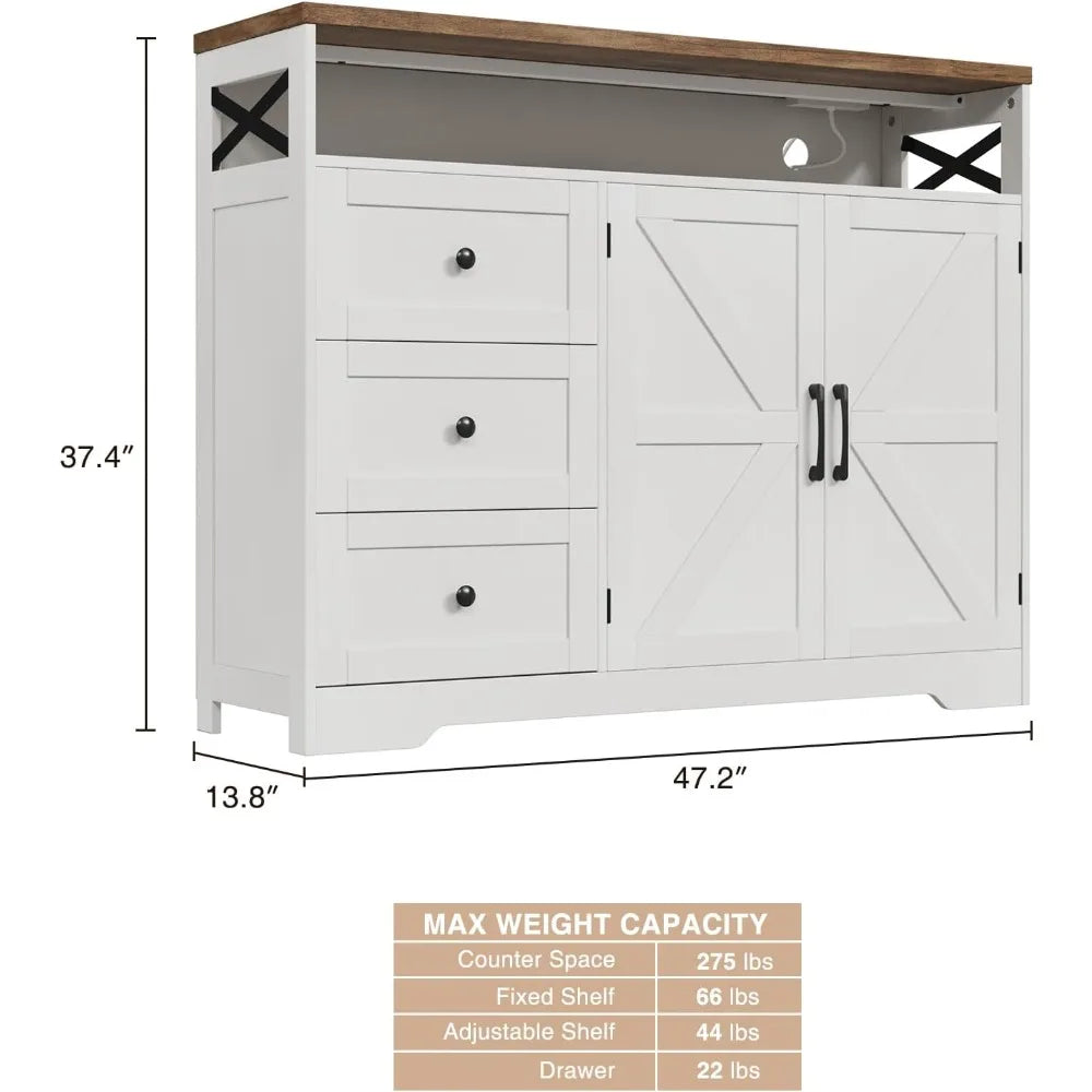 Farmhouse Buffet Cabinet with Drawers & Open Shelf, Sideboard with Storage, Kitchen Pantry Cabinet Hutch, Coffee Bar/Drinks