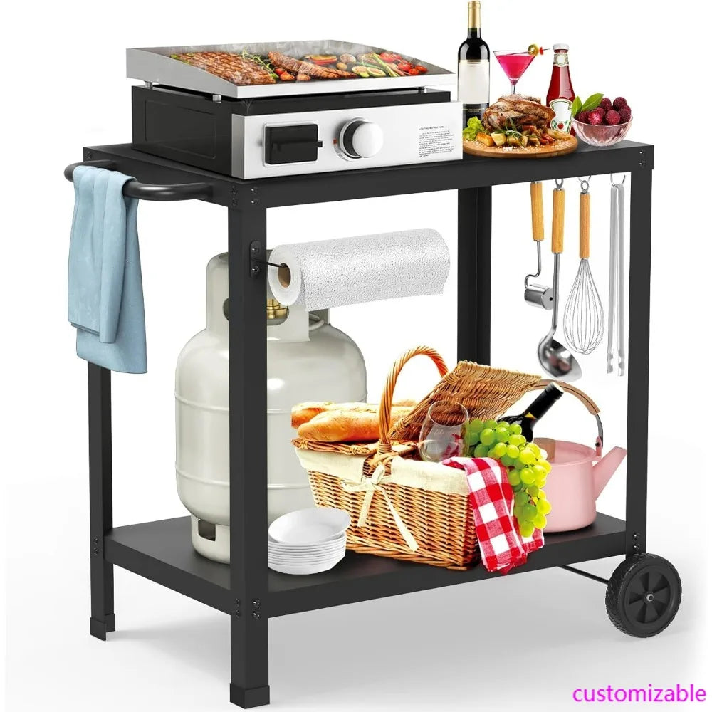 32x20 Inches Dual-Shelf Outdoor Grill Cart with Movable Pizza Oven for Patio Use
