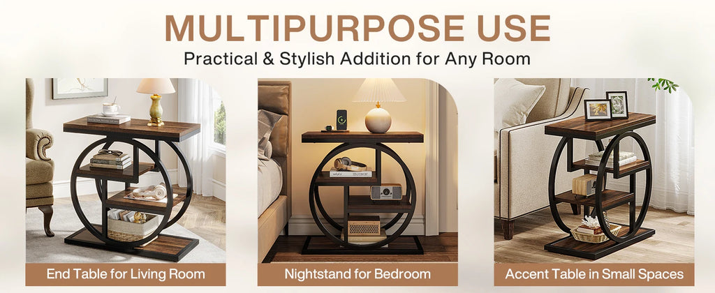 End Table for Living Room and Bedroom, 4-Tier Narrow Side Table with Storage Shelves