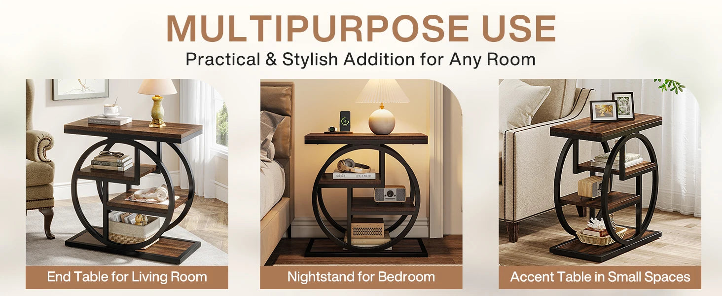 End Table for Living Room and Bedroom, 4-Tier Narrow Side Table with Storage Shelves