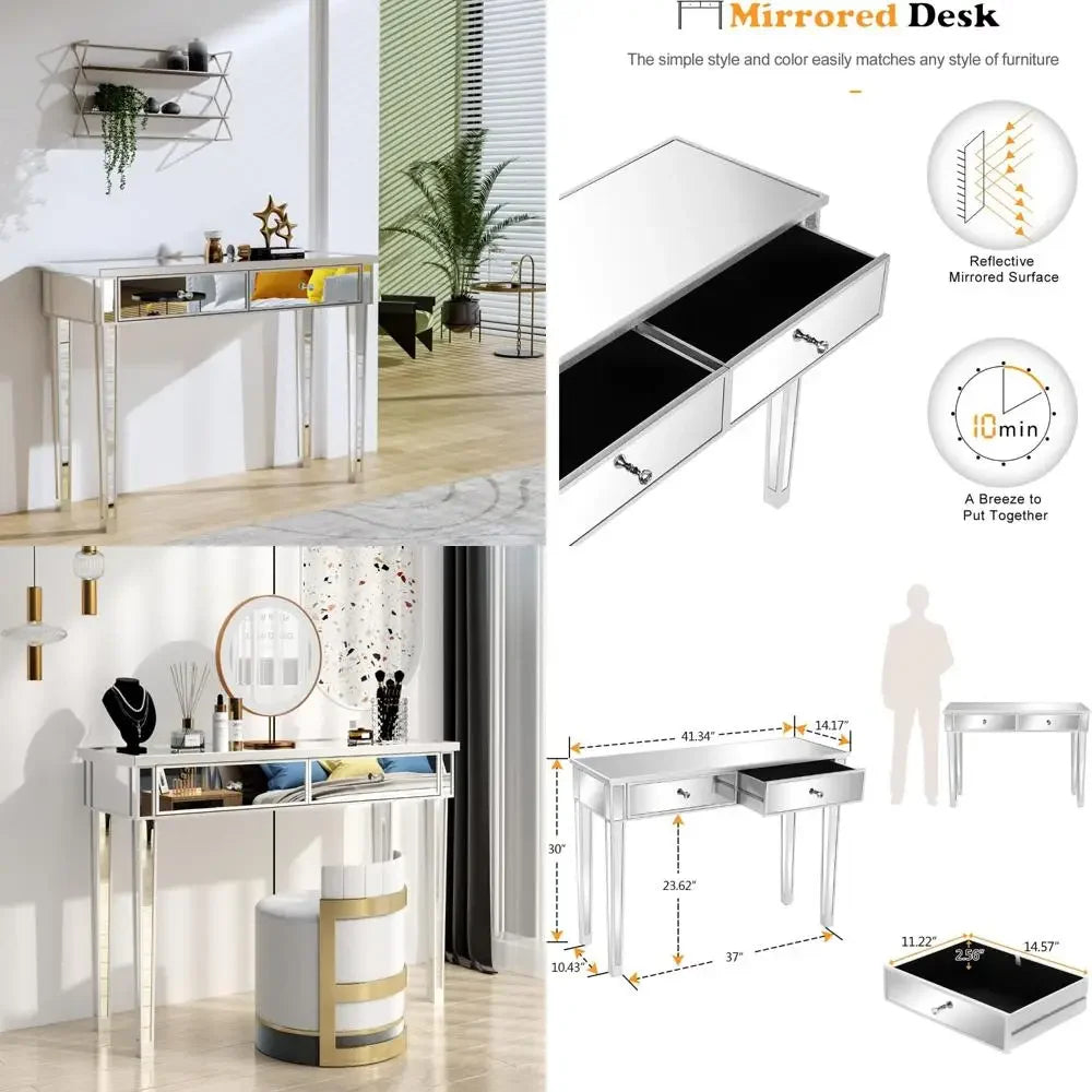 Silver Hallway Console Table with Two Drawers for Entryway and Living Room, Perfect for Bedroom Desk and Sofa Side Tables