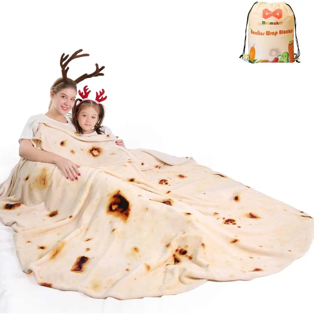 Mermaker 71" Tortilla Burrito Blanket – Soft Flannel Taco Throw for Adults Kids, Funny Food Gift for Women, Men, Teens,