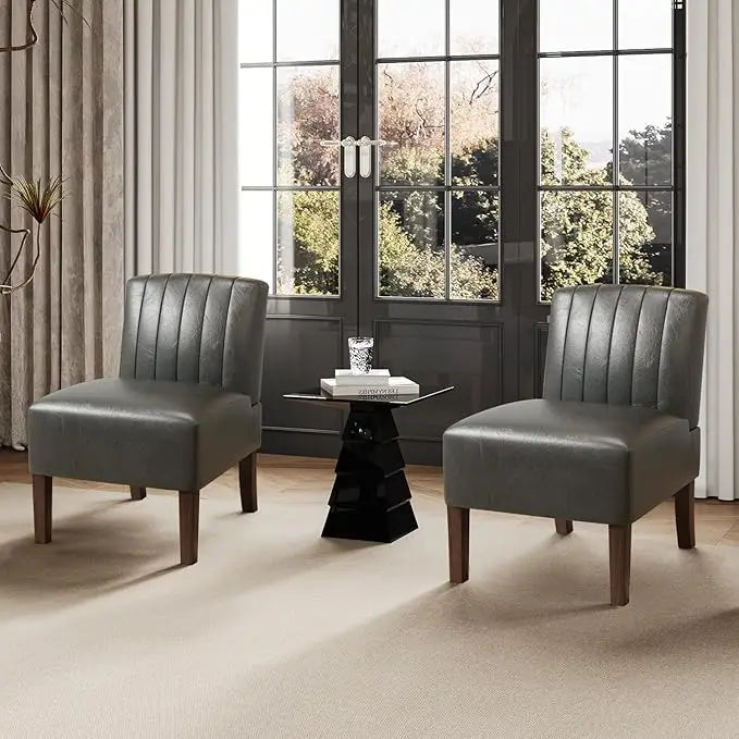 Armless Accent Chairs Set of 2 for Bedroom, Bedroom Chair for Bedroom Living Room Chair with Solid Wood Legs, Makeup Vanity Chair