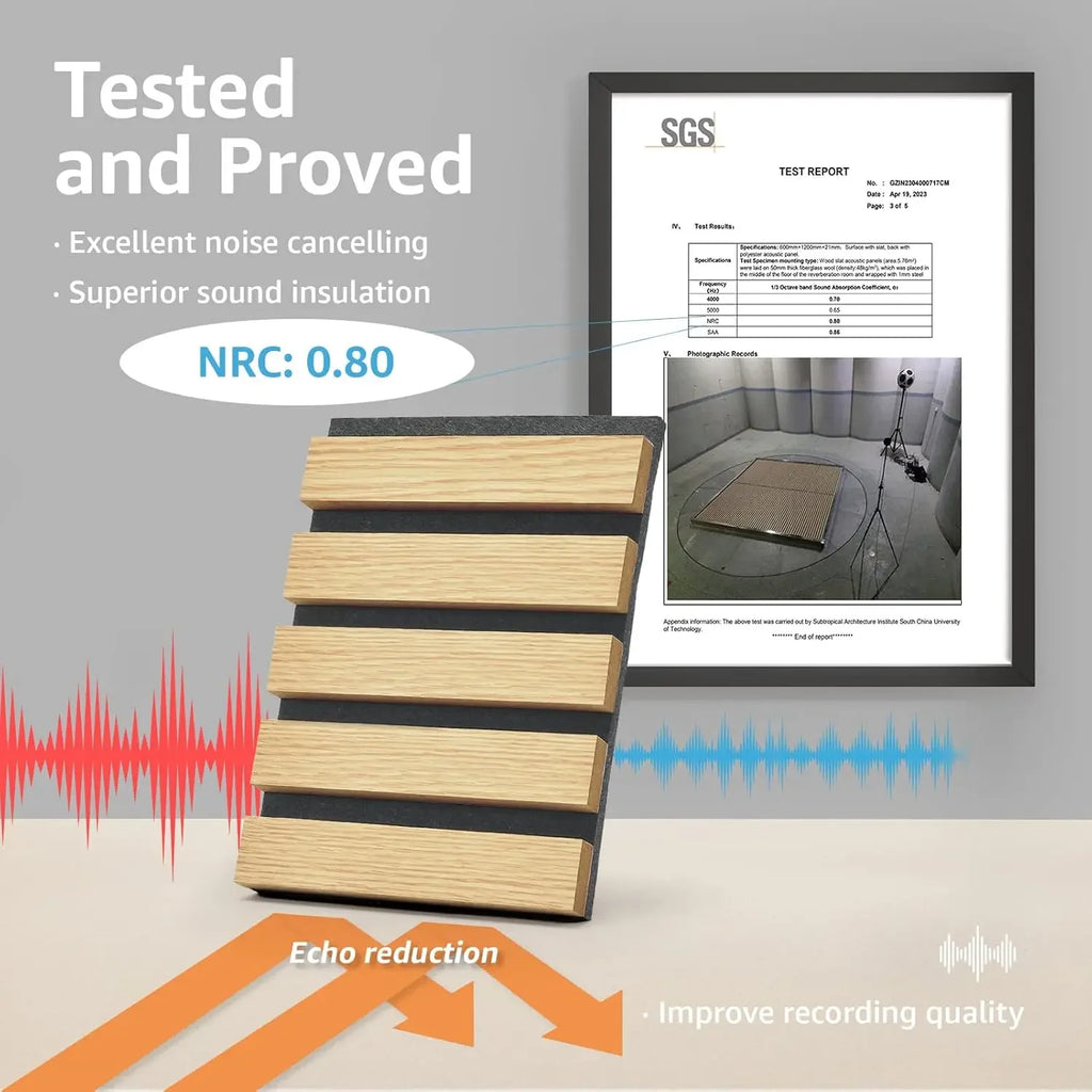 4-Piece Wood Slat Acoustic Panels for Stylish Decor and Noise Reduction, 3D Textured Panel for Ceiling and Wall, Oak