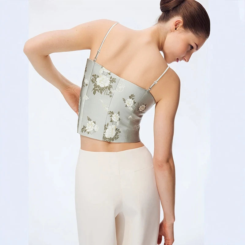 Amii Women Top 2026 Autumn New Jacquard Sling Vest Women Adjustable Shoulder Strap Inner Waist-cinching Sleeveless Top 12651005