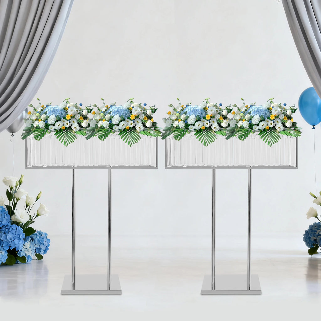 2Packs Square Crystal Flower Stands, Crystal Flowers Display Rack Silver 70*90cm Decoration Freestanding/Tabletop for Wedding