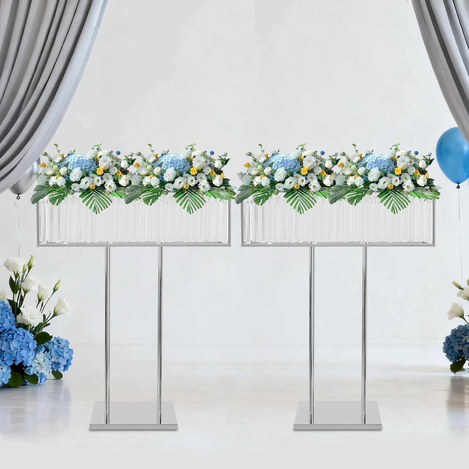 2Packs Square Crystal Flower Stands, Crystal Flowers Display Rack Silver 70*90cm Decoration Freestanding/Tabletop for Wedding
