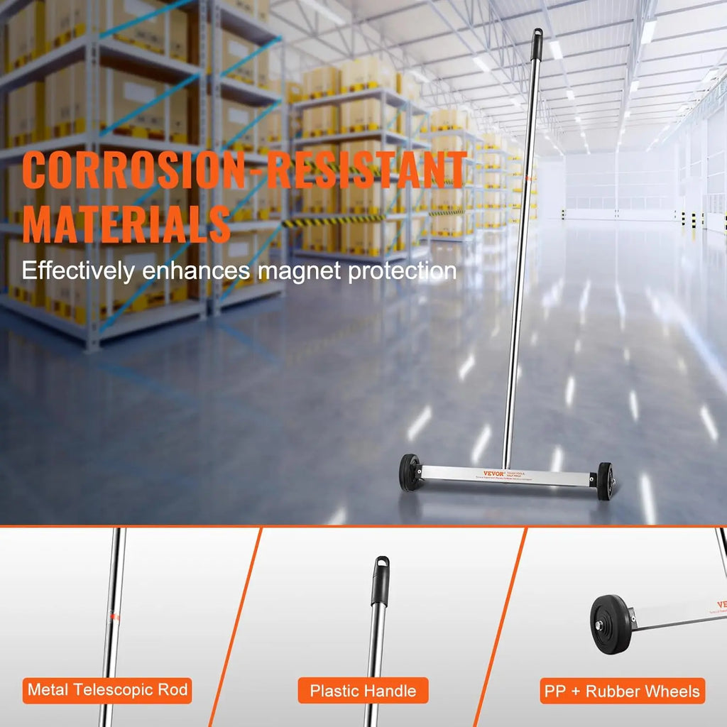 Magnetic Pick Up Sweeper 17-inch Heavy Duty Magnet Pickup Lawn Sweeper Roofing Tools, 10 Lbs Yard Magnet with Telescoping