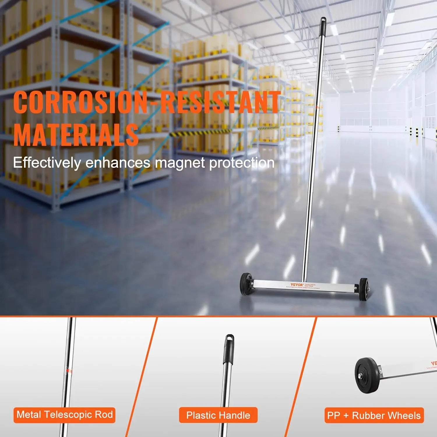 Magnetic Pick Up Sweeper 17-inch Heavy Duty Magnet Pickup Lawn Sweeper Roofing Tools, 10 Lbs Yard Magnet with Telescoping