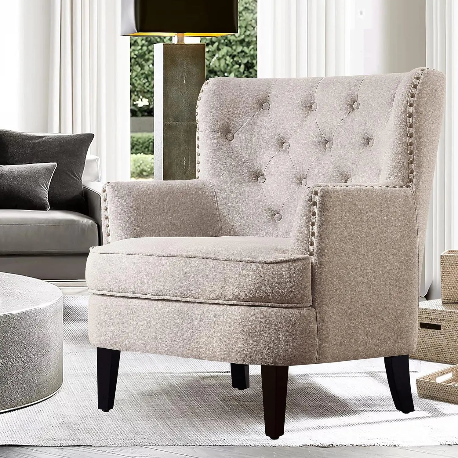 Mid-Century Modern Upholstered Accent Chair and Ottoman Set