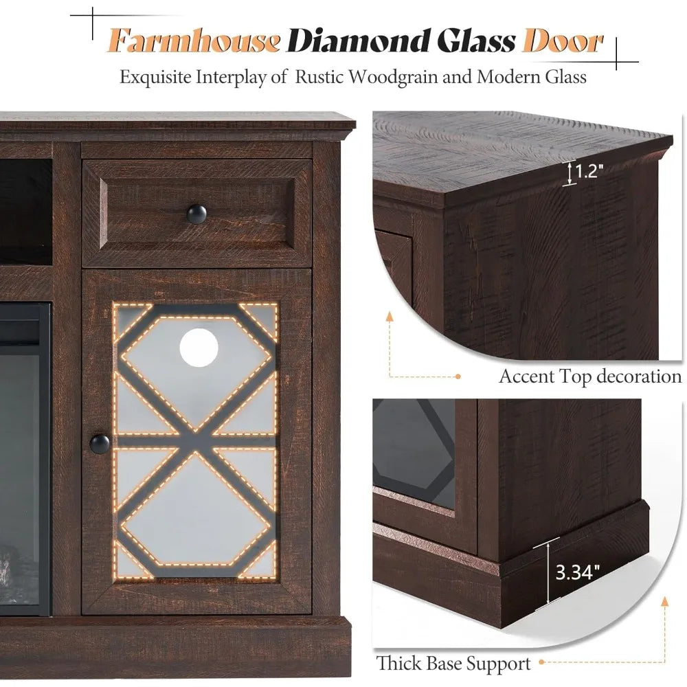 Farmhouse 70" Fireplace TV Stand with 37" Fireplace, Large LED Media Entertainment Center for 80" TVs, 31" Tall Highboy TV Console