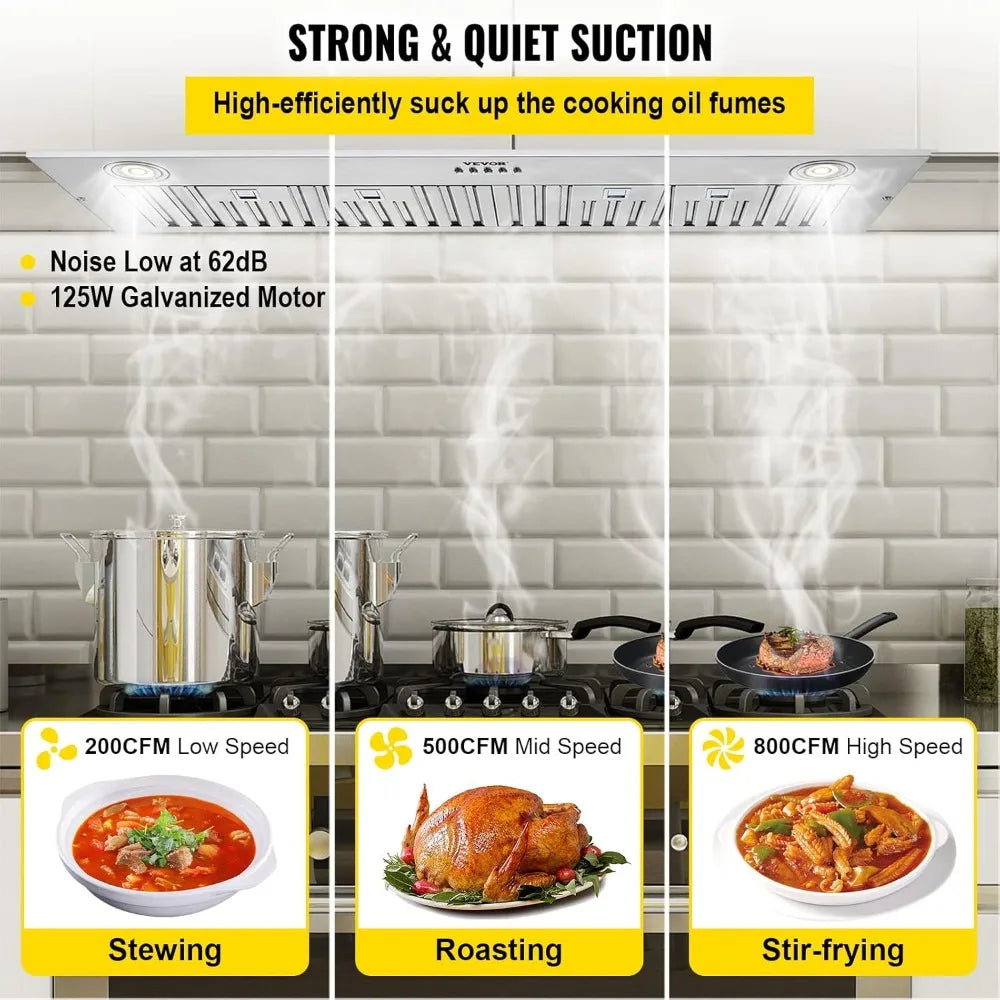 800CFM Insert Range Hood, 30" Stainless Steel Kitchen Vent with LED Lights, Baffle Filters, Ducted/Ductless Convertible