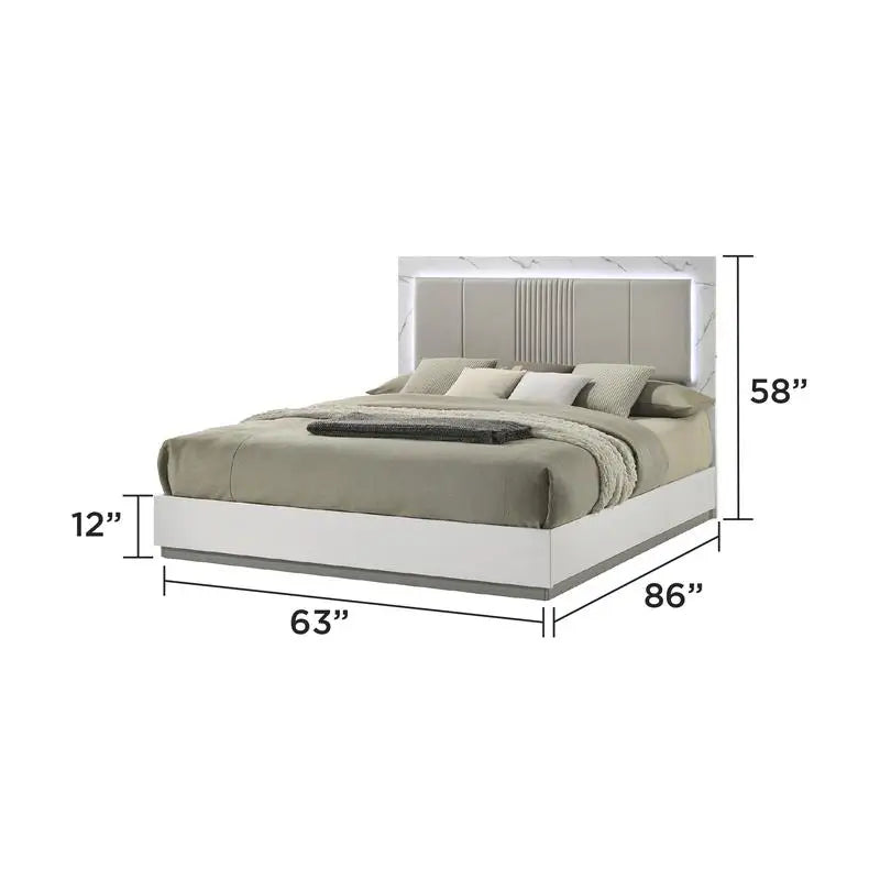5-Piece Two-Tone High-Gloss Marble and Lacquer Finish Nightstand Set with LED Lighting, Spacious Velvet-Lined Storage, White