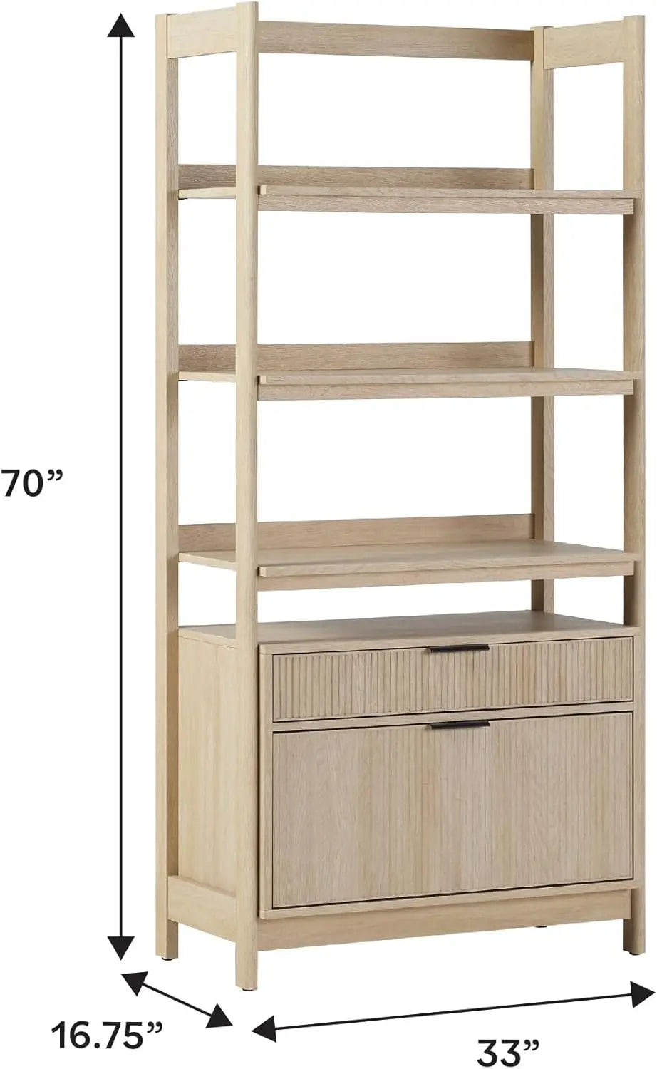 Transitional Open Reeded 4-Shelf Bookshelf with Drawers Versatile Bookcase with Bottom Storage for Home Office