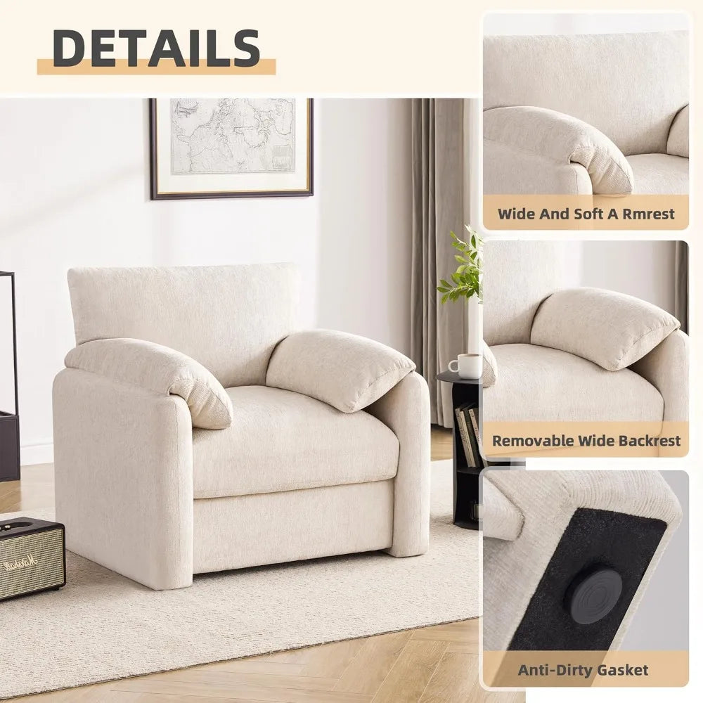 Large Chenille Armchair, 38.6" Wide Modern Lounge Chair for Living and Bedroom, Upholstered Mid-Century Style