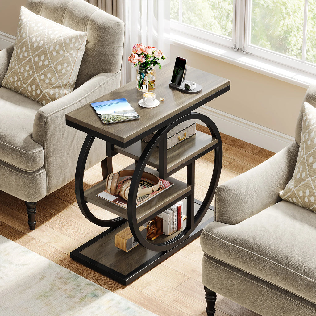 End Table for Living Room and Bedroom, 4-Tier Narrow Side Table with Storage Shelves