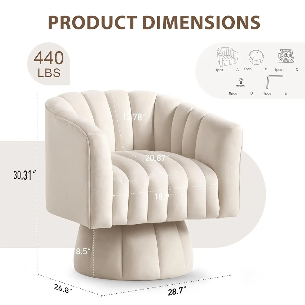 Swivel Accent Chair,360°Swivel Barrel Chairs, Mid-Century Chair with Wide Upholstered, Modern Velvet Fabric, Round, Customized